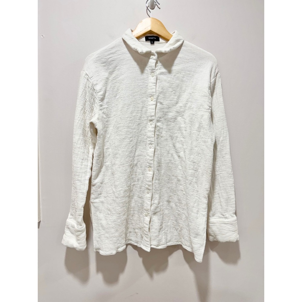 Nineth White Crinkle Gauze Cotton Button Down Shirt Long Sleeve XL Coastal - Picture 1 of 6